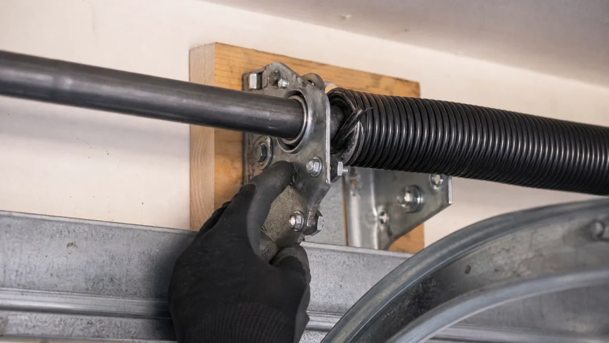 Torsion spring inspection above a residential garage door in Orlando