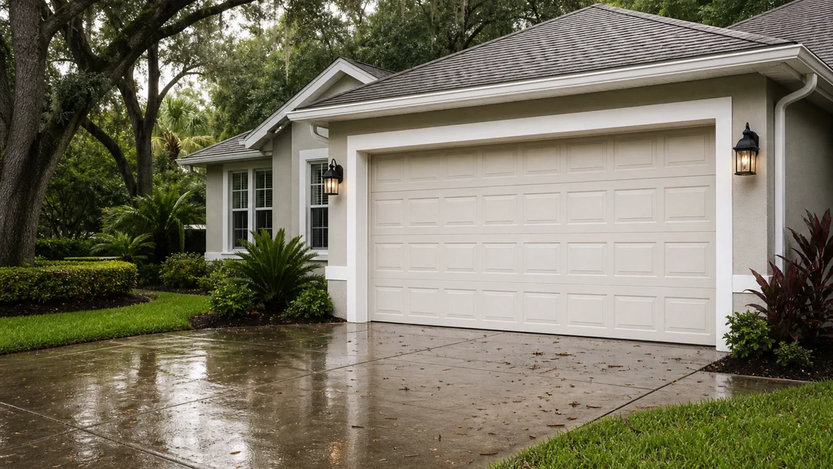 Garage door service area after rain in Orlando